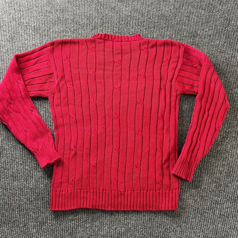VTG J. Crew Oarsman Men's Small Red Cable Knit Cotton Crewneck Sweater Ribbed - Picture 2 of 9